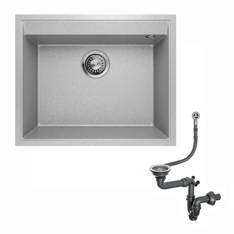 Granitspüle Spülbecken Waschbecken Einbauspüle Küchenspüle Spüle tiefe Kammer Siphon Lavello Frame 0.0 Grau Metallic