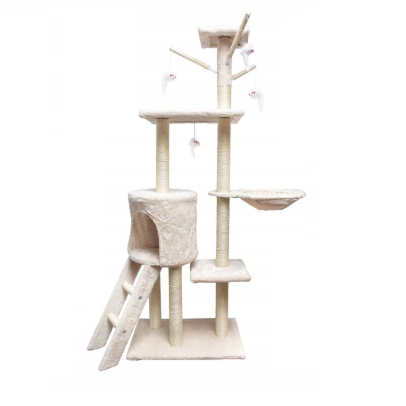 Kratzbaum 140 cm hoch Katzenbaum Katzenkletterbaum Kletterturm Katzenhöhle Sisalseil XL (Beige)