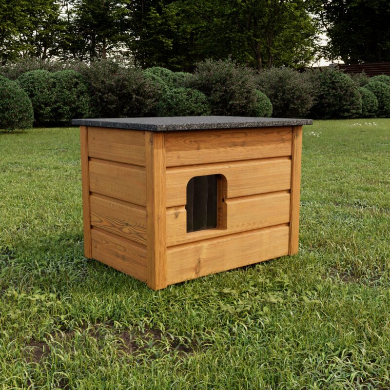 Katzenhaus 57x47 cm Katzenhütte Höhle Outdoor für draußen winterfest isoliert Holz Versteck Sicherheit Komfort Braun