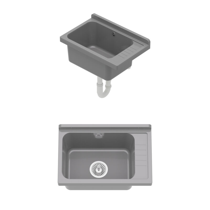 QLS Ausgussbecken 58 x 38 cm mit Siphon Selva Grau