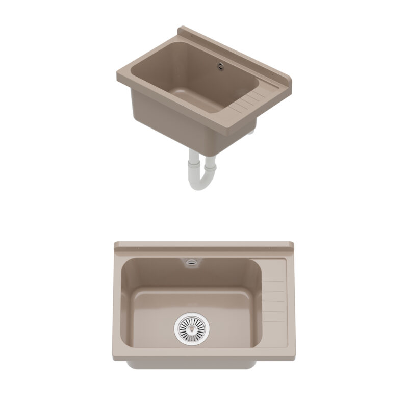 QLS Ausgussbecken 58 x 38 cm mit Siphon Selva Beige
