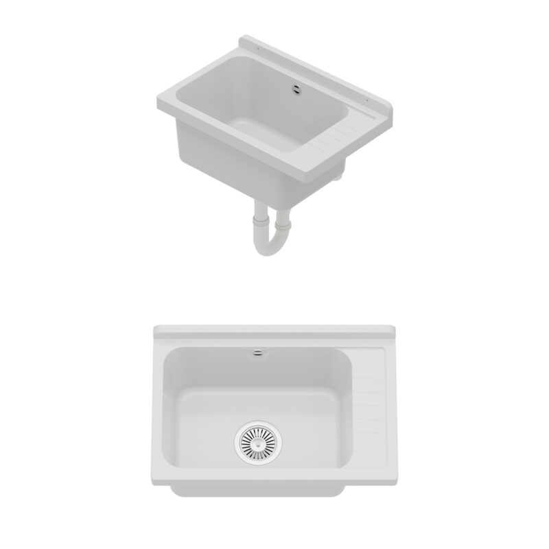 QLS Ausgussbecken 58 x 38 cm mit Siphon Selva Weiß