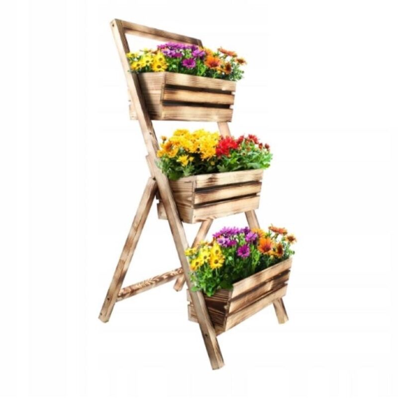 QLS Blumenständer Pflanzenregal Pflanzentreppe Blumenregal Blumentreppe Topfpflanzenständer Garten Balkon (Geflammt)