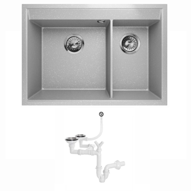 Granitspüle Doppelbecken Küchenspüle Einbauspüle Spülbecken Restbecken 2-1,5 Becken Frame 2.5 (Grau)