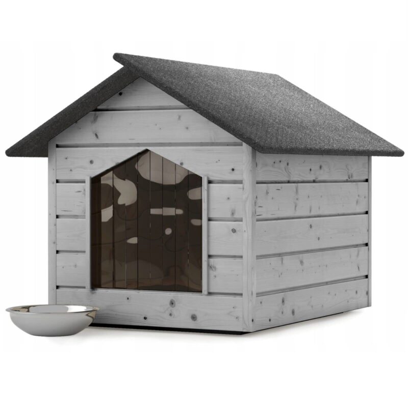 Hundehütte Outdoor Grau Katzenhaus Höhle Winterfest Isoliert Holz 116x90x82cm