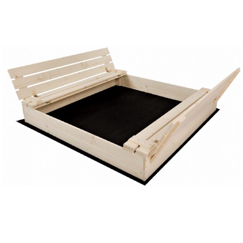 QLS Sandkasten Sandbox Deckel zum Bemalen Holz Sandkiste Sitzbänke Garten 150 x 140 cm