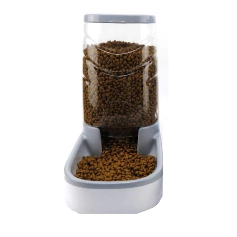 Trockenfutterspender für Katzen Hunde Futterspender Futterautomat Futterstation aus Kunststoff Plastik 3,8L Grau