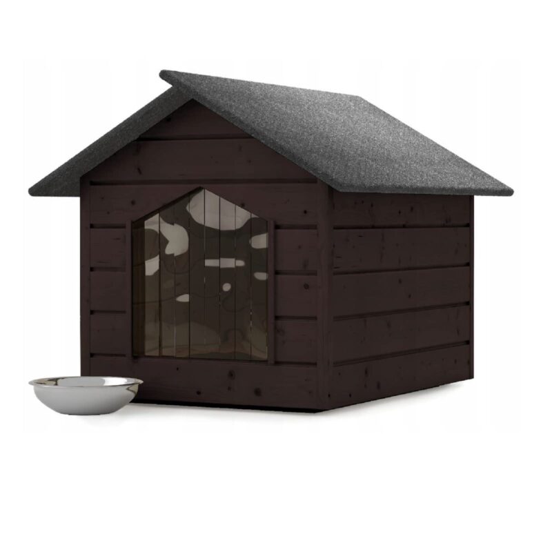 Hundehütte outdoor Hundehaus L Farblos Katzenhaus Höhle Winterfest Isoliert massiv Holz 80x64x61cm (Teak)