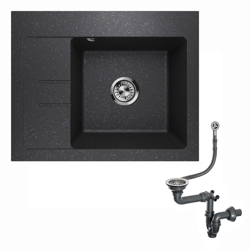 Spülbecken mit Abtropffläche Siphon Lavello Luxor 1.0S Graphit Schwarz - Links