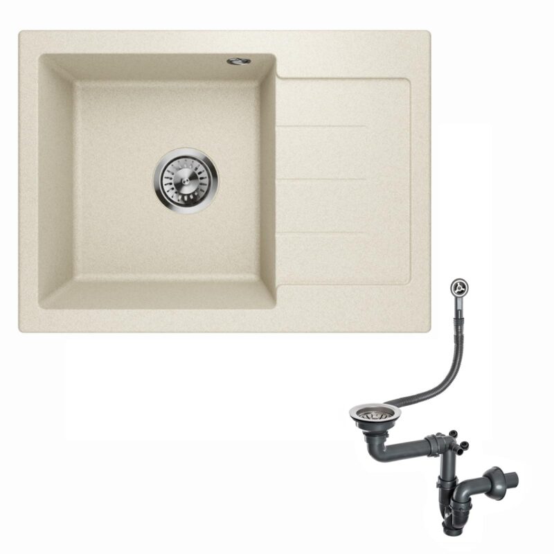 Granitspüle Küchenspüle Einbauspüle Einzelbecken Waschbecken Einbauspüle Siphon Lavello Master 1.0S Sandfarbe Beige - Rechts