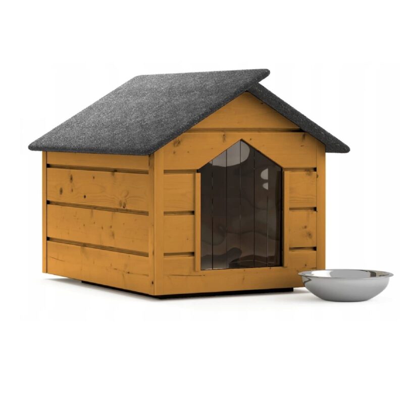 Hundehütte outdoor Hundehaus L Farblos Katzenhaus Höhle Winterfest Isoliert massiv Holz 80x64x61cm (Pinie)