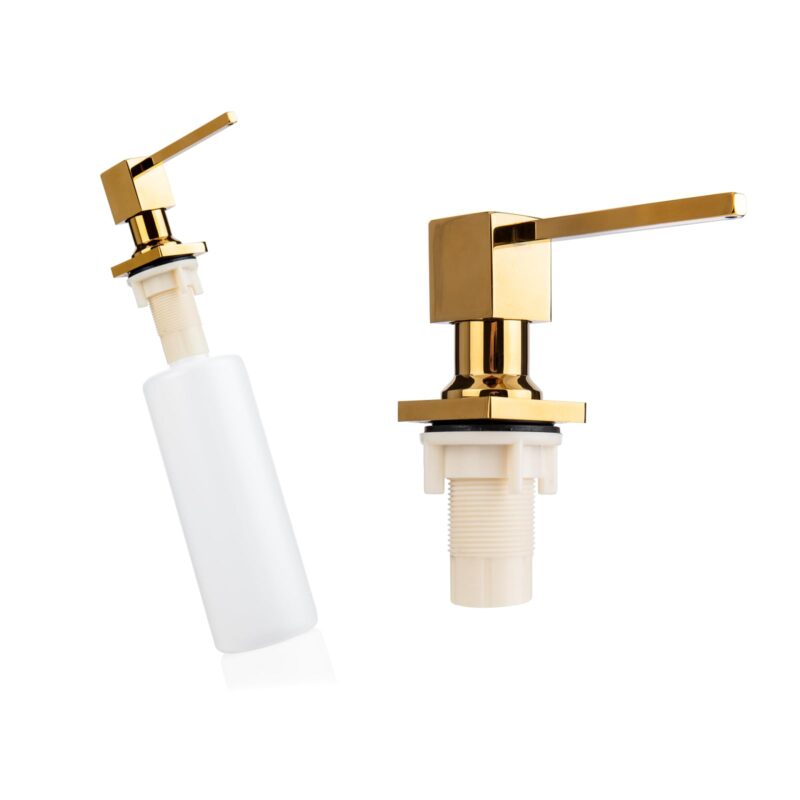 Seifenspender Spülmittelspender für Spülbecken Einbau Küche Spüle Quadratisch Beige 300 ml (Gold)