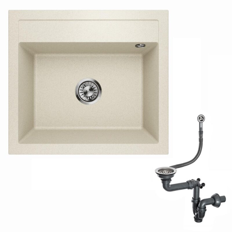 Spülbecken Granitspüle Einbauspüle Küchenspüle Einzelbecken Waschbecken Siphon Lavello Decoro 0.0 Beige