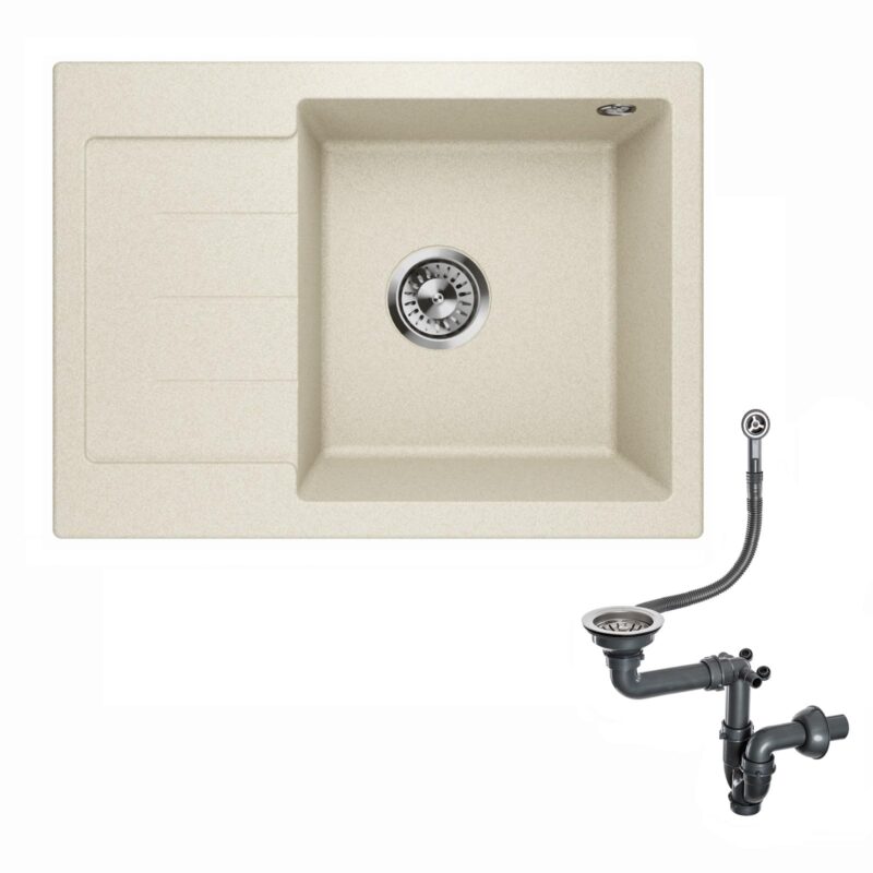 Granitspüle Küchenspüle Einbauspüle Einzelbecken Waschbecken Einbauspüle Siphon Lavello Master 1.0S Sandfarbe Beige - Links