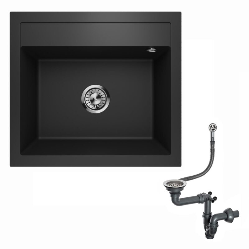 Spülbecken Granitspüle Einbauspüle Küchenspüle Einzelbecken Waschbecken Lavello Decoro 0.0 Schwarz