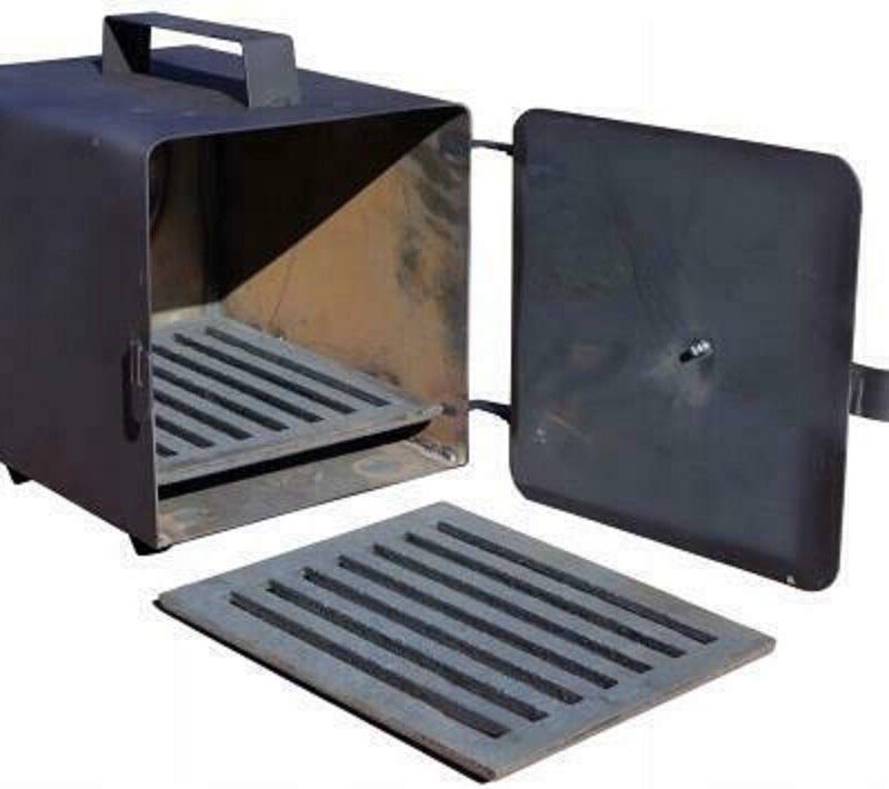 QLS Räucherei Feuerstelle mit Luftregulierung aus Gusseisen mit Offenrost 20 x 20 x 25 cm