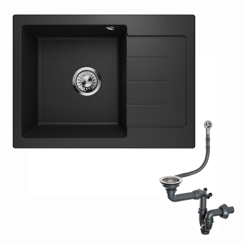 Granitspüle Küchenspüle Einbauspüle Einzelbecken Waschbecken Einbauspüle Siphon Lavello Master 1.0S Schwarz - Rechts