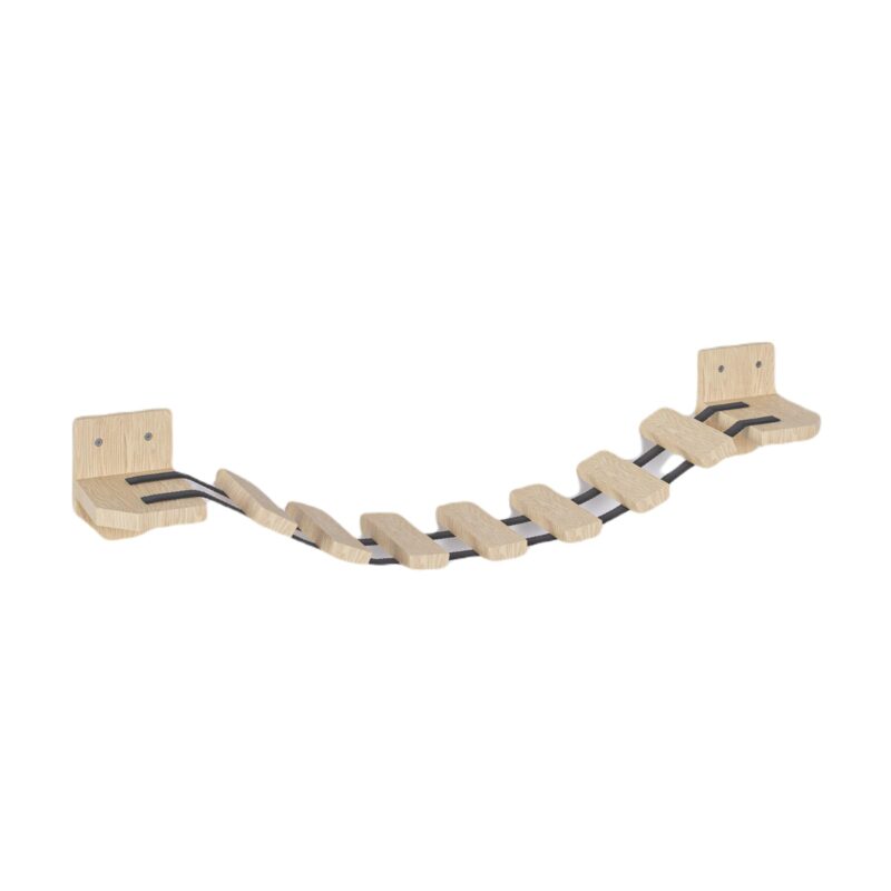 Hängebrücke für Katzen mit Regalen Kletterwand Katzenmöbel Wandmontage 7 Stufen Holz Kiefer 85 cm (Katzenbrücke (2 Regale + Leiter mit 7 Sprossen))