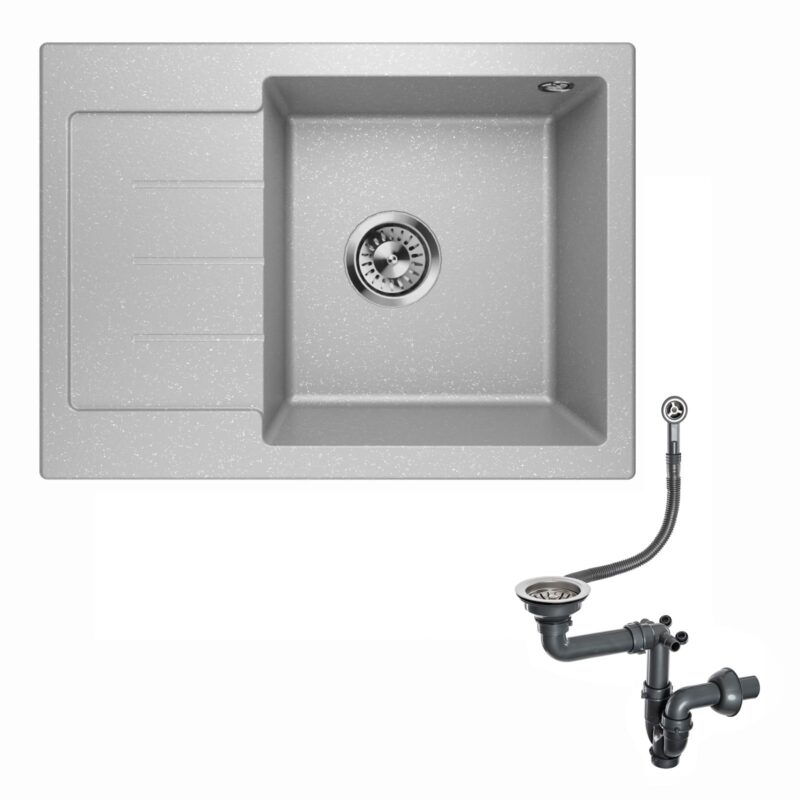 Granitspüle Küchenspüle Einbauspüle Einzelbecken Waschbecken Einbauspüle Siphon Lavello Master 1.0S Grau Metallic - Links