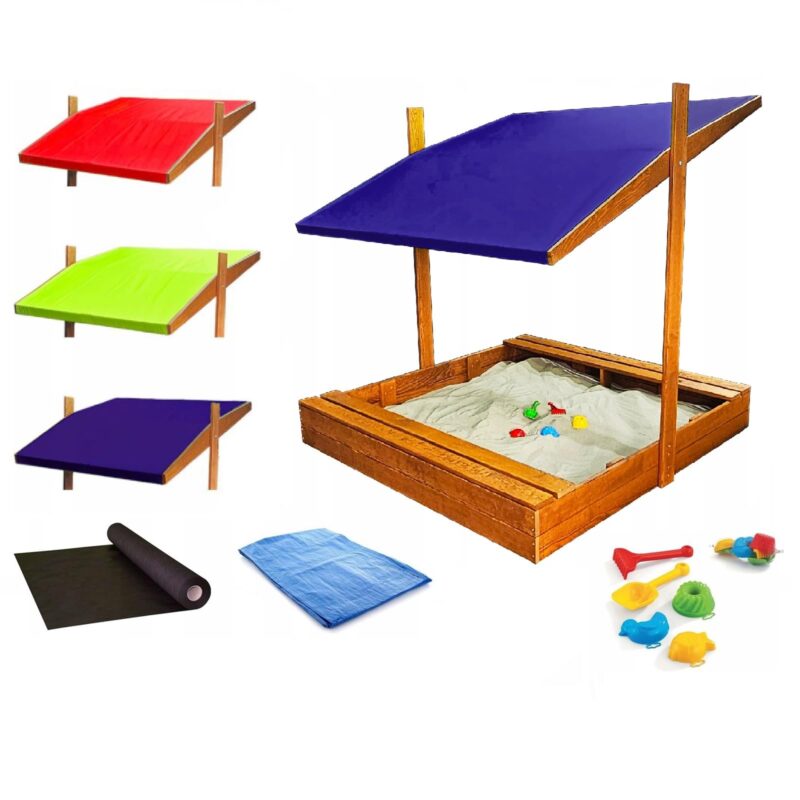 Sandkasten aus Holz mit Dach Abdeckung Imprägniert Sandbox Kinder 120 cm (Dunkelblau)