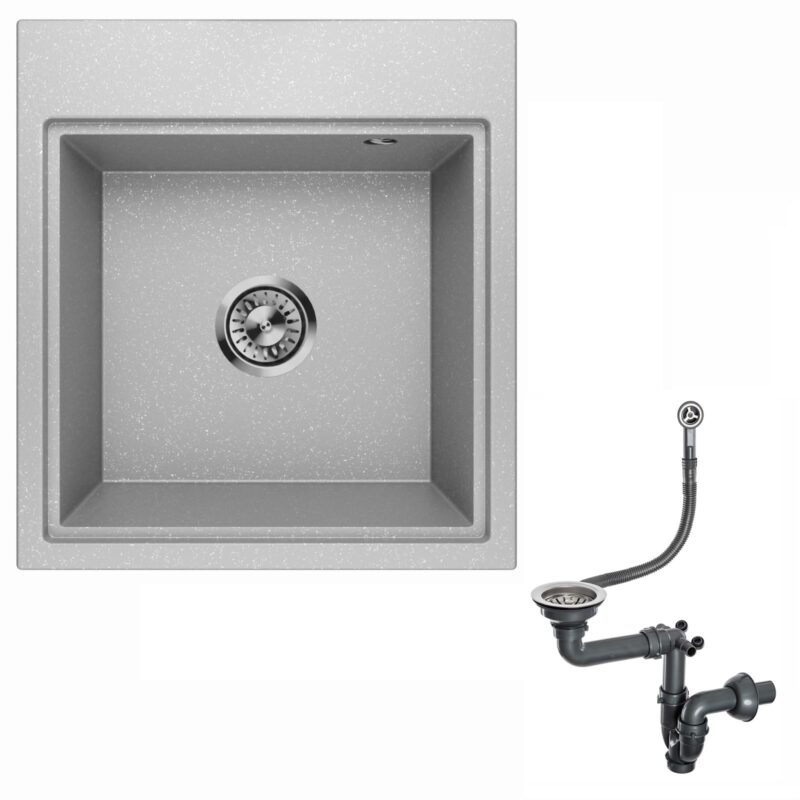 Granitspüle Spülbecken Waschbecken Küchenspüle 1 Becken tiefe Kammer Einbauspüle Lavello Comfort 0.0M Grau Metallic