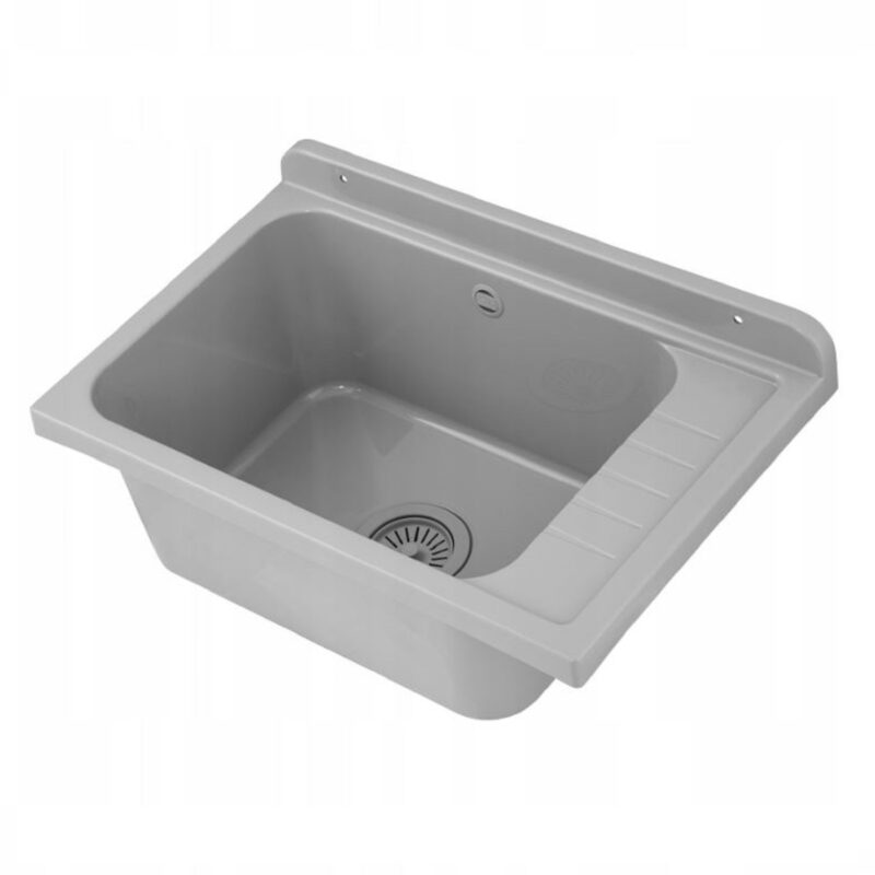 QLS Ausgussbecken 58 x 38 cm mit Siphon Selva Grau
