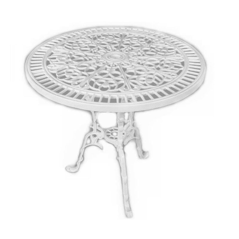QLS Tisch Gartentisch Balkontisch Terrassentisch Kaffeetisch rund Gusseisen 75 cm outdoor weiß