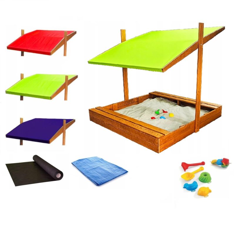 Sandkasten aus Holz mit Dach Abdeckung Imprägniert Sandbox Kinder 120 cm (Grün)