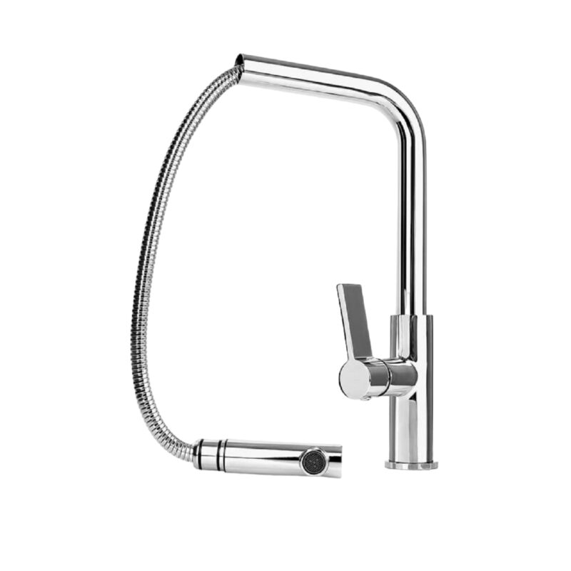 Wasserhahn Küchenarmatur Spülaramtur Spültischarmatur Küche Mischbatterie Ausziehbar Drehbar Armatur Brause Einhebel Chrom Schwarz Silber (Silber)