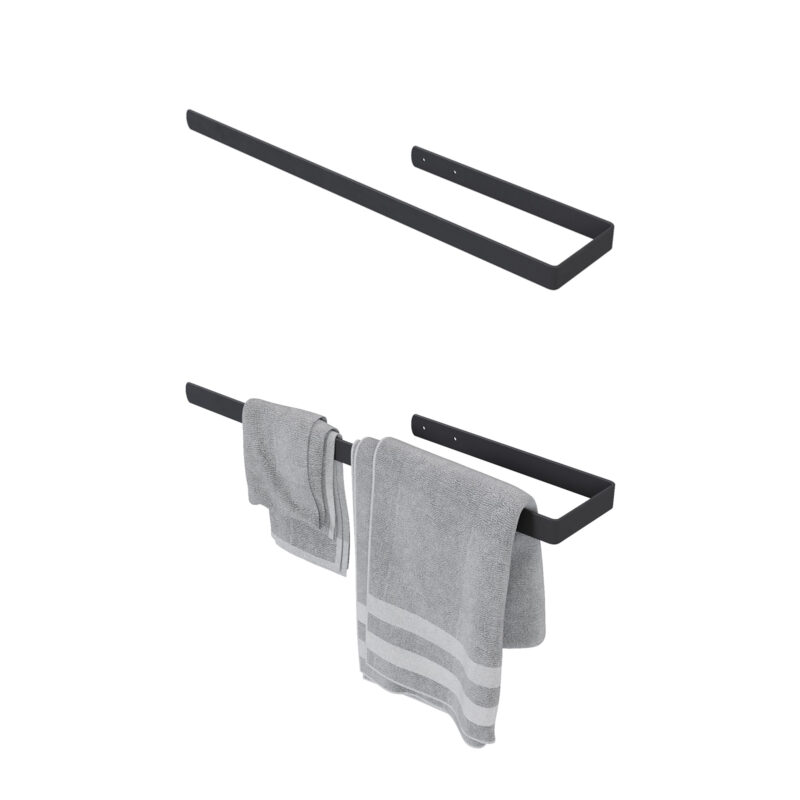 QLS Handtuchhalter Stange für Badezimmer Schwarz - 60 cm #11112