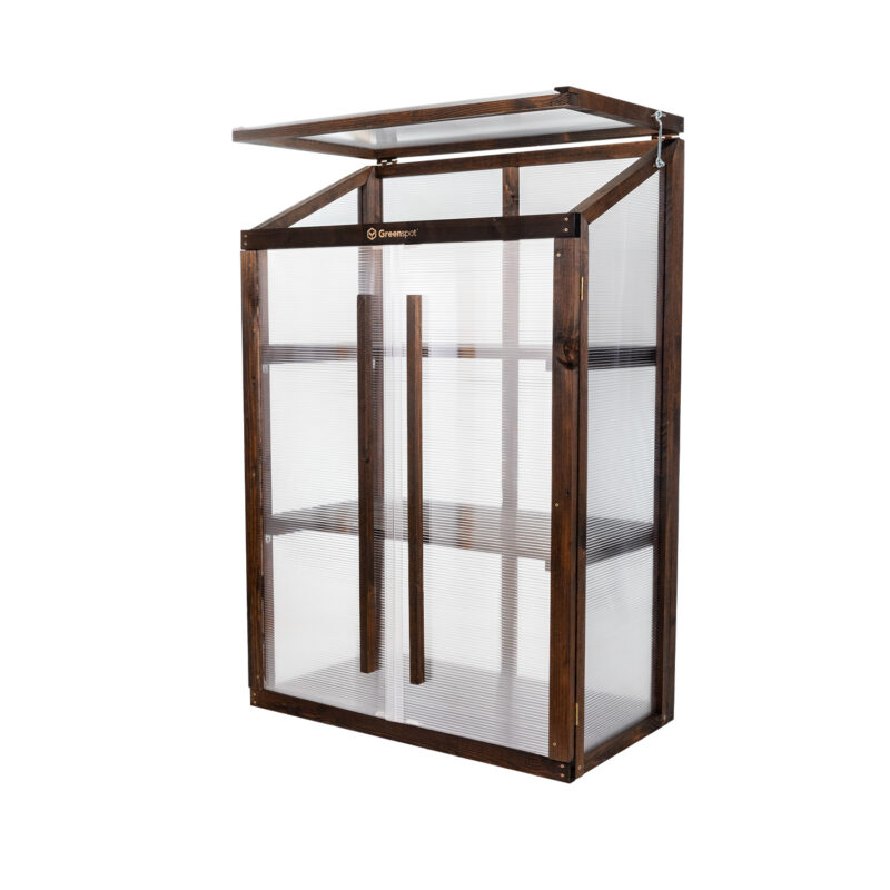 QLS Mini Gewächshaus aus Holz 80 x 42 x 121 cm - Palisander dunkel #11264