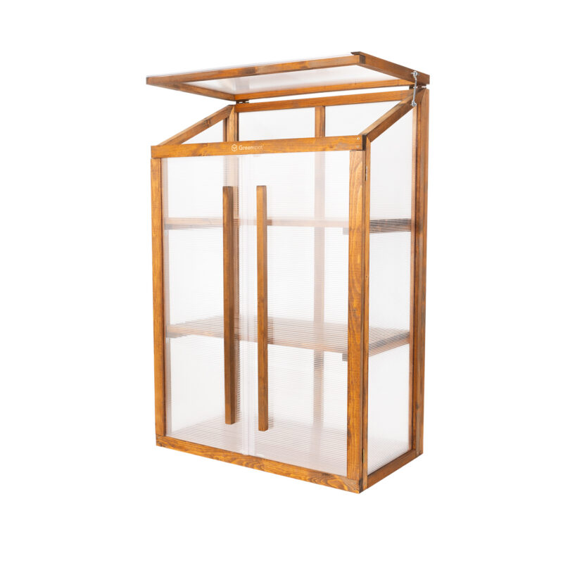 QLS Mini Gewächshaus aus Holz 80 x 42 x 121 cm - Palisander hell #11263