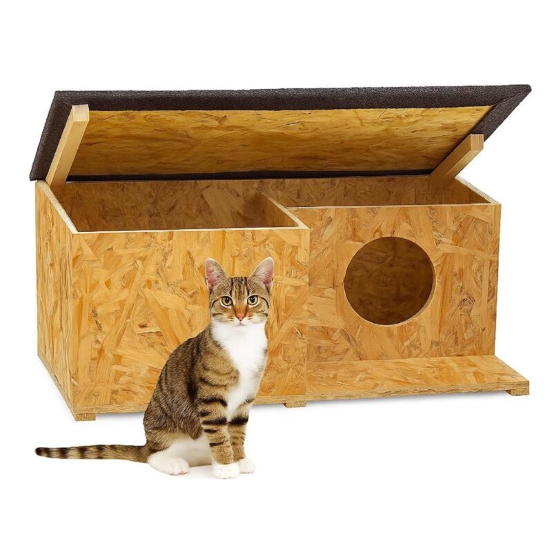 QLS Katzenhaus aus OSB 59x37x27 cm Wetterfest