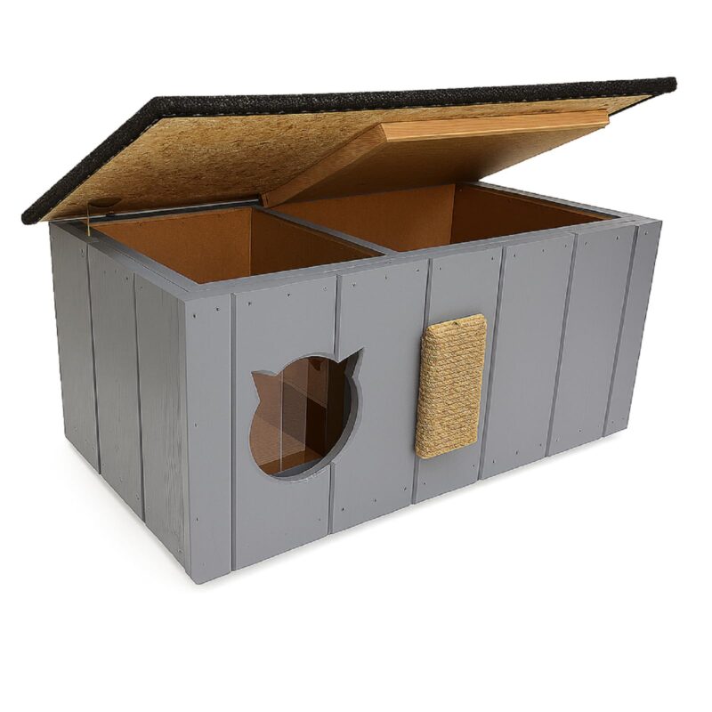 QLS Isoliertes Katzenhaus 86x47x37cm mit Vorraum Grau
