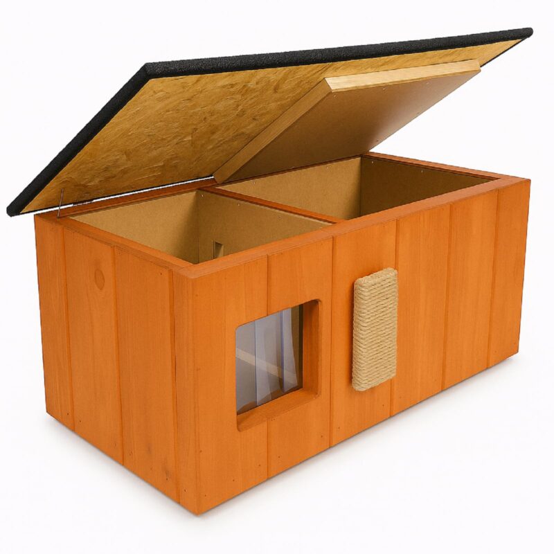 QLS Isoliertes Katzenhaus 86x47x37cm mit Vorraum Teak
