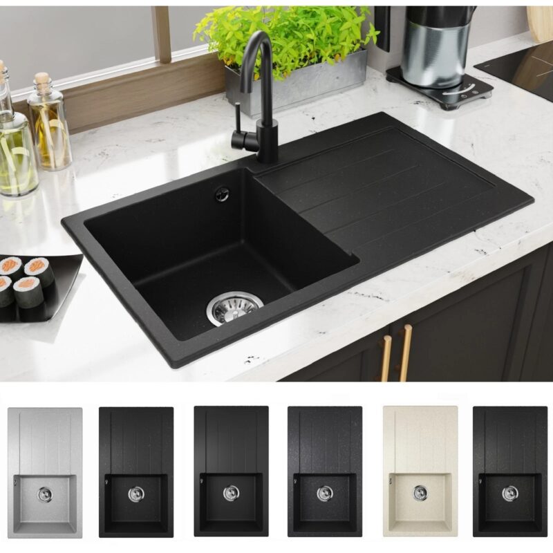 QLS Spülbecken aus Granit mit Siphon Abtropffläche Master 1.0 Rechts