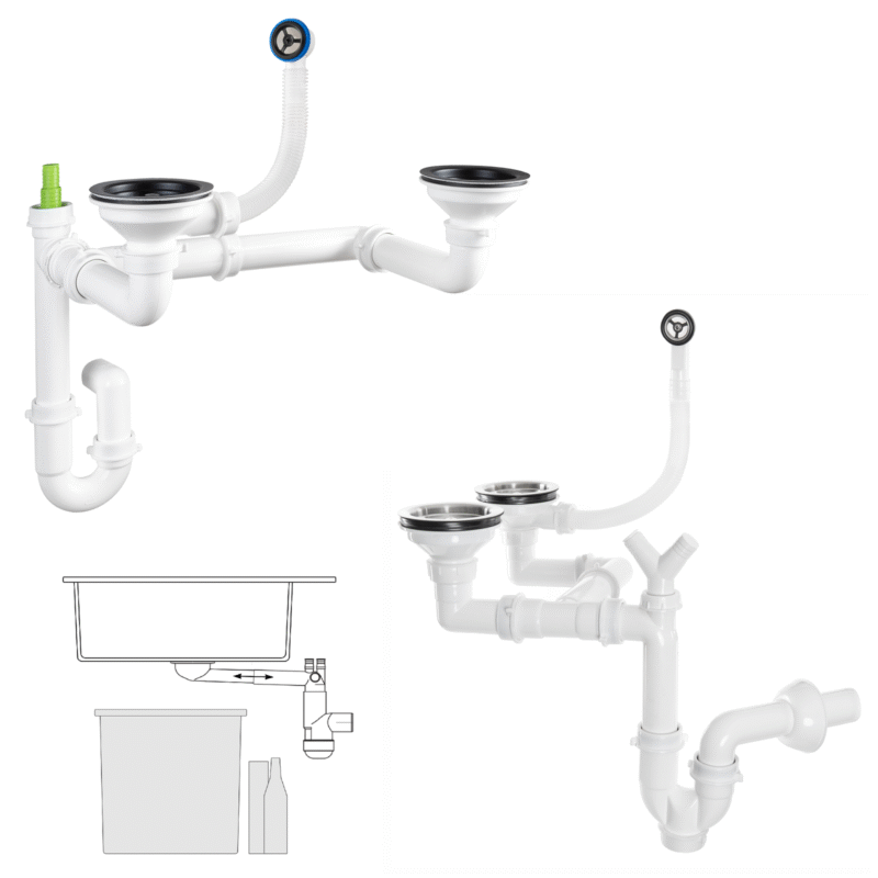 QLS Manueller Siphon für Doppelbecken Pop Up