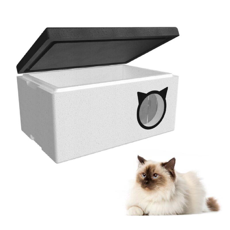 QLS Katzenhaus 58x38 cm aus Styropor mit Vorhang